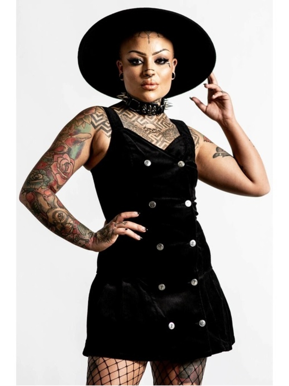 Killstar Black Velvet Button-Front Mini Dress - Picture 2 of 6